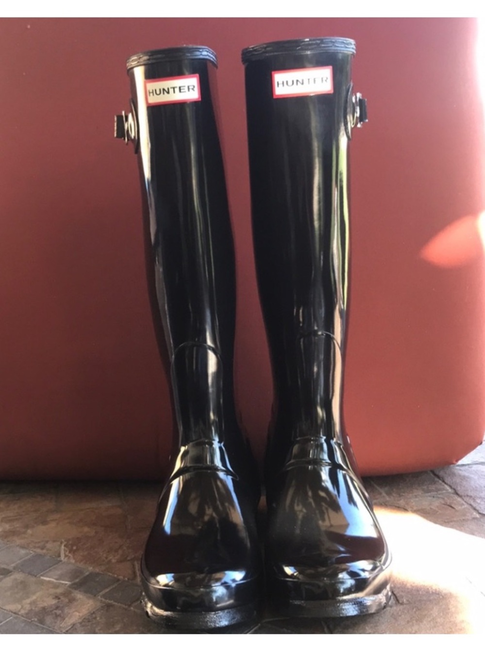 Hunter Women’s Black Gloss Tall Rain Boots Sz 7 - Picture 4 of 6